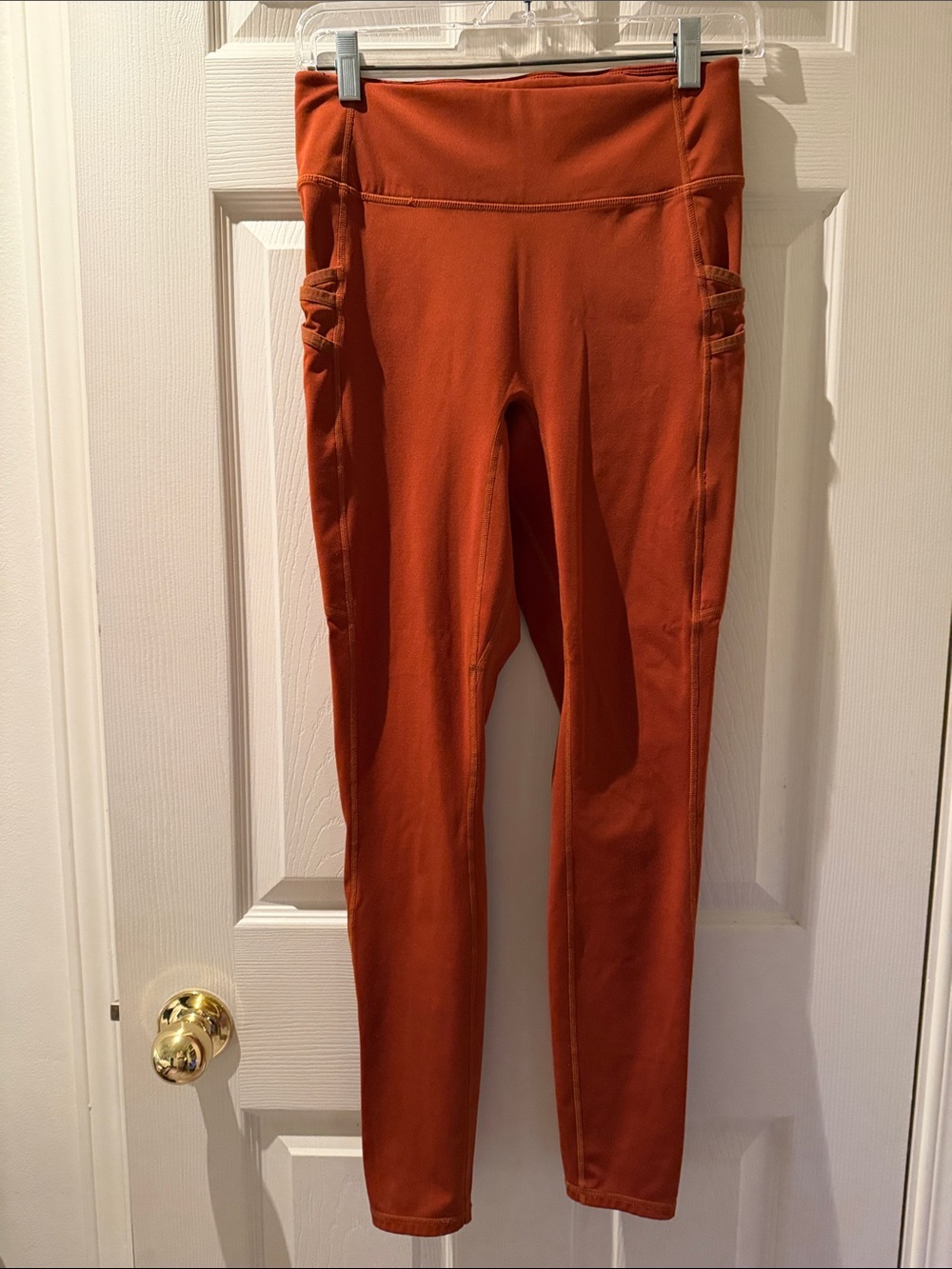 89 - Fabletics Rust Orange High-Waist Leggings with Side Pockets